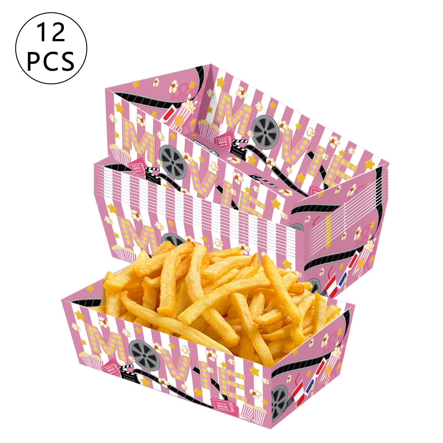 Home Cinema Events - Wegwerp bioscoop papieren voedselbakjes roze streep