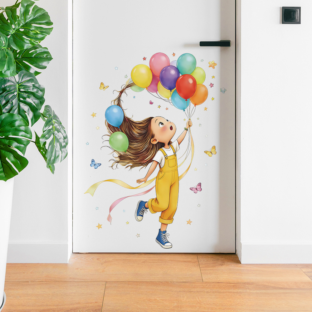 Home Cinema Wall - Cartoon klein meisje ballon vlinder muursticker